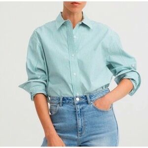 Everlane The Silky Cotton Relaxed Striped Button Down in Mint NWT! size 6